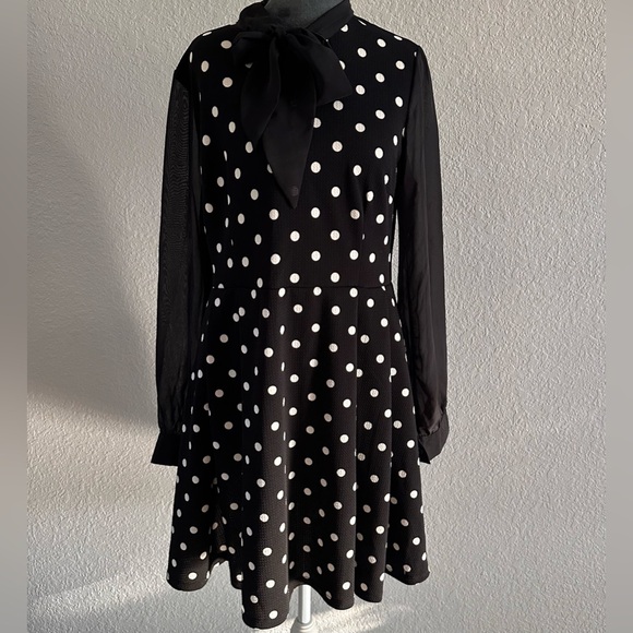 Smak Parlour Dresses & Skirts - Smak Parlour Black Polka Dot Midi Dress with Sheer Sleeves – Size XL